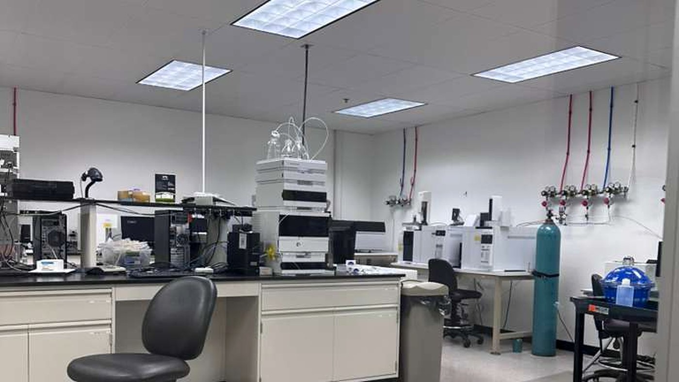 Analytical laboratory at a Vector facility with chromatography instrumentation on the bench