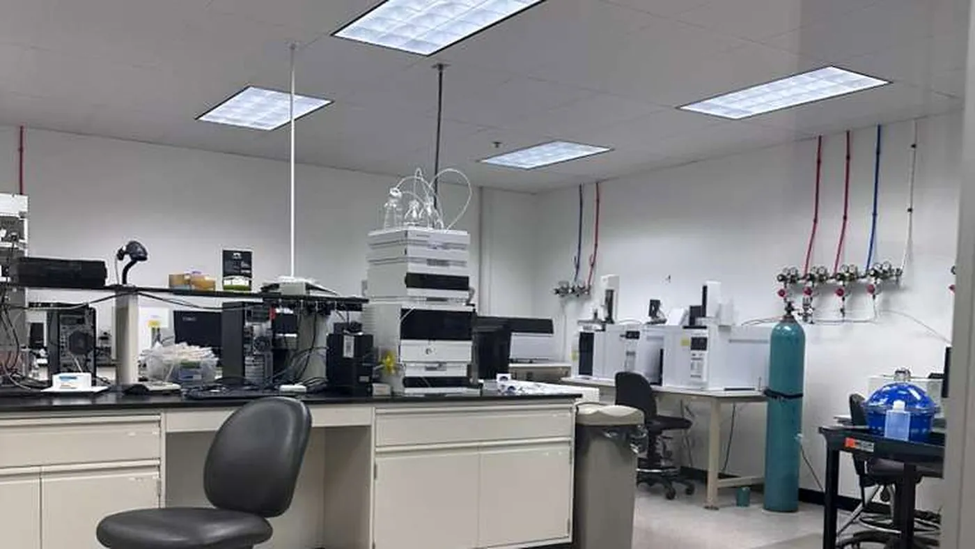 Analytical laboratory at a Vector facility with chromatography instrumentation on the bench