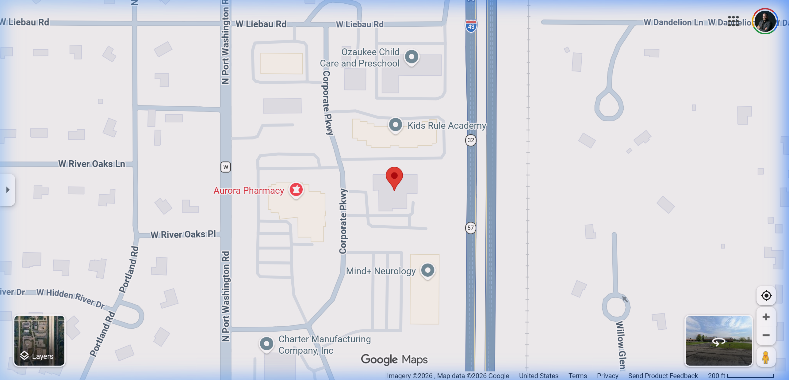 Map showing Vector Science & Therapeutics headquarters at 12250 Corporate Parkway, Mequon, WI